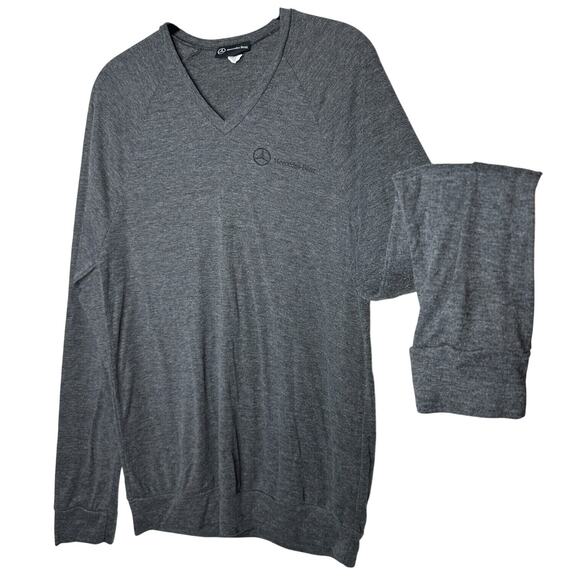 Mercedes Benz Logo Men's Ultra Thin Gray VNeck Long Sleeve Sweater Large - Picture 1 of 10